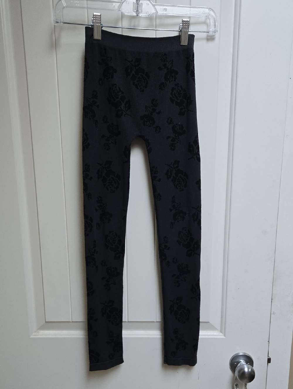 George Kids Girls Black Floral Print Tights Leggings Small 7-8 Yeara